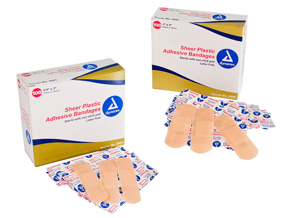 Dynarex Sheer Plastic Adhesive Bandages Sterile 3/4 x 3